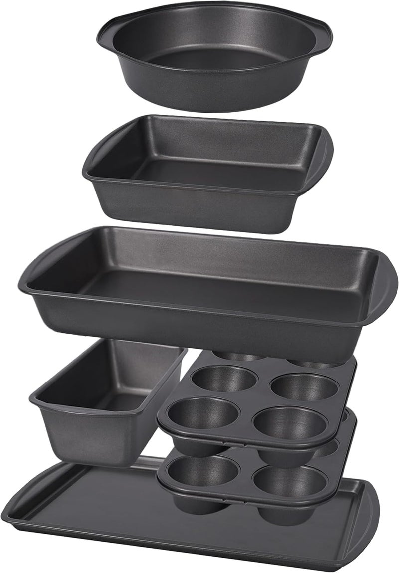 BLISI 7 Piece Baking Pans Set Non Stick, Heavy-Duty Carbon Steel Oven Pan Set Include Muffin Pan, Loaf Pan, Cake Pan & Roasting Pan, PFA Free Non Toxic Make a Great Gift for Family - Image 1